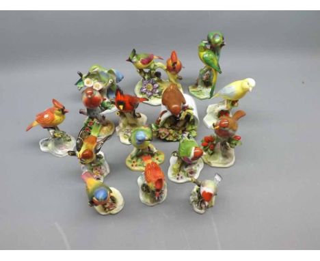 Group of fifteen Royal Adderley model birds to include canary, cardinal and various others 