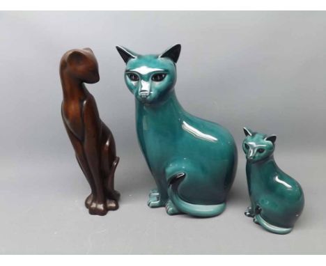 Two Poole Pottery cats, and one other, largest 12  high (3) 