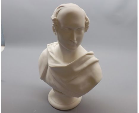 19th century Parian ware figure, of a moustached gent, raised on plinth base, marked to reverse W H Kerr & Co Worcester and f