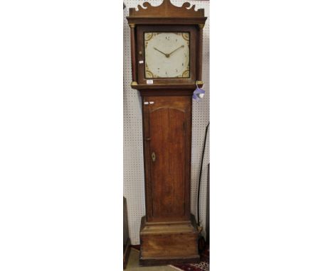 Early 19th century oak cased 30 hour longcase clock, W Stanford   Yarmouth, the hood with moulded cornice and shaped pediment