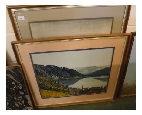 R W WOOLLEY, signed and dated 1957, pen, ink and watercolour, Alpine view, 17  x 22  plus one other (2) 