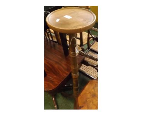 20th century elm turned column plant stand, on a splayed tripod base, 46  tall 