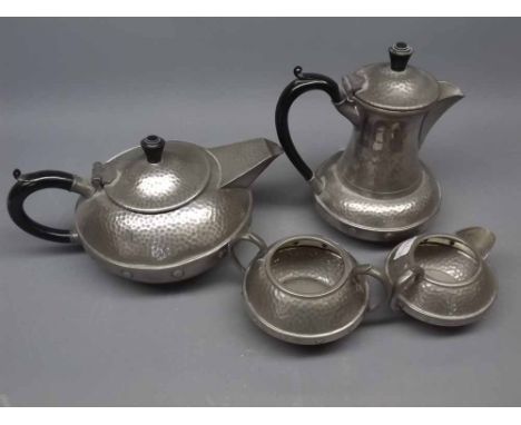 Craftsman of Sheffield hammered pewter four piece tea service 