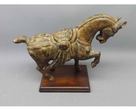 Modern metal model of a Tang horse on stand, 10  high 