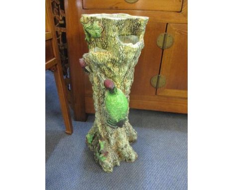 A pottery stick stand decorated with woodpeckers and a fox cub A/F 24"h 