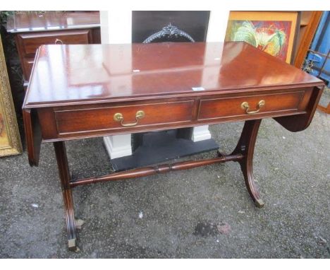 A reproduction mahogany two drawer sofa table 29"h x 40 1/2"w 