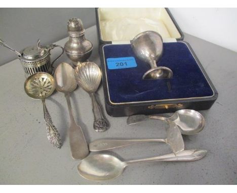 Mixed silver to include a caddy spoon, condiments and other items 