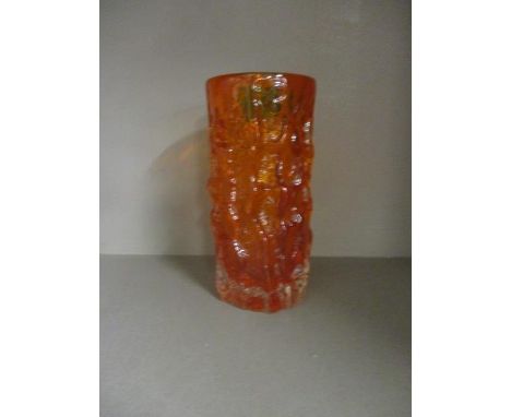 A Whitefriars glass orange bark vase, of cylindrical form, 6" h 