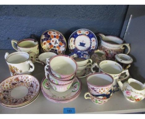 Mixed 19th century ceramics, mainly teacups and saucers 