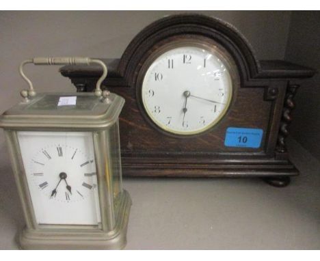 A 1930s oak mantle clock and a carriage clock 