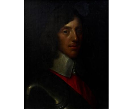 Follower of Gerrit van Honthorst Portrait of a gentleman wearing armour Oil on panel 39cm x 31cm.