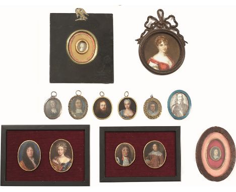 A large group of assorted portrait miniatures, various sizes and periods. (qty)
