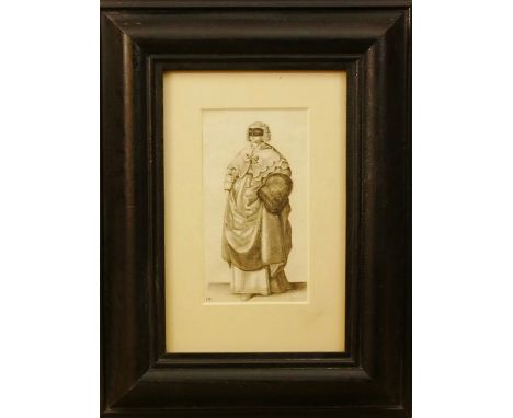 A group of assorted paintings and printsIncluding four after Hollar; European School (20th century), Portrait of a monk, wate