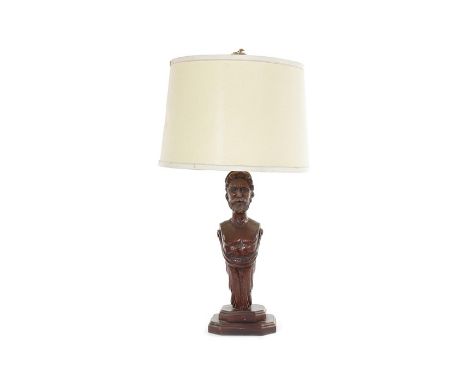 A 19th century carved oak term, converted into lamp baseThe male bearded figure on a swagged acanthus support and a later ste