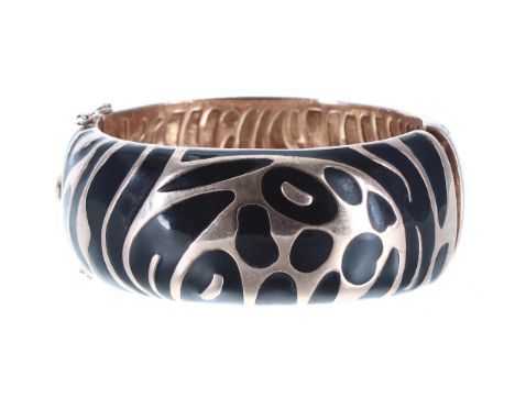 Silver gilt and enamel bangle signed Joubi, 109.1gm, 80mm wide 