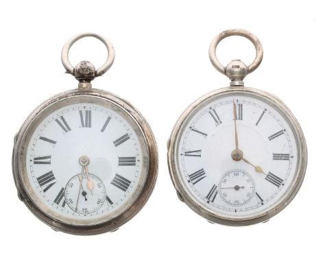 Two Victorian silver lever engine turned pocket watches, the movements signed James Reid & Co Manufacturers, Coventry and Hat