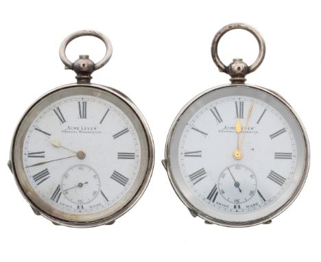 Two silver (0.935) H. Samuel 'Acme Lever' engine turned pocket watches, 51mm (2)-Both working, one back cover at fault and no