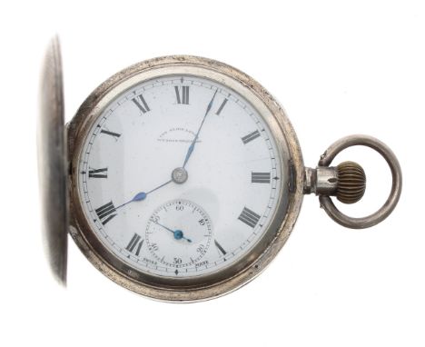 Omega silver lever hunter pocket watch, import hallmarks London 1910, signed movement with compensated balance and regulator,