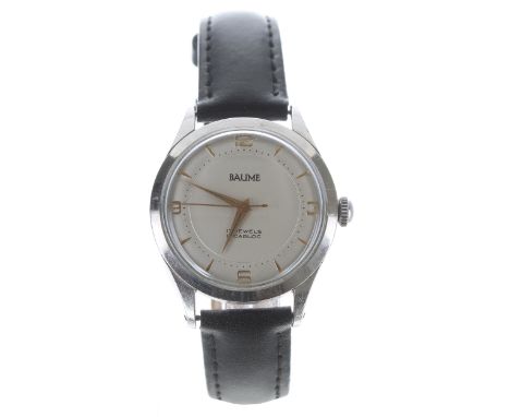 Baume stainless steel gentleman's wristwatch, case no. 562, silvered dial with gilt applied quarter Arabic numerals and hour 