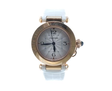 Cartier Pasha 18ct rose gold automatic wristwatch, reference no. 4326, serial no. 22385xxx, silvered guilloche dial, caboucho