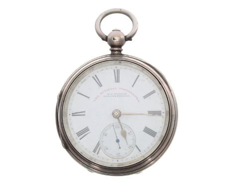 Victorian silver 'The Official Timekeeper' fusee lever pocket watch, London 1880, the movement signed H.J. Norris, Coventry, 