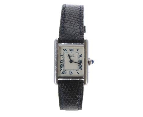 Must de Cartier Tank Quartz silver lady's wristwatch recently serviced by Cartier in June 2022, reference no. 6057002, serial