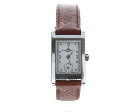Baume & Mercier Hampton stainless steel lady's wristwatch, ref. MVO45139, serial no. 2719xxx, white dial, brown leather strap