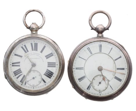 Victorian silver lever pocket watch, Birmingham 1897, unsigned movement, no. 19261, Roman numeral dial, plain case with engra