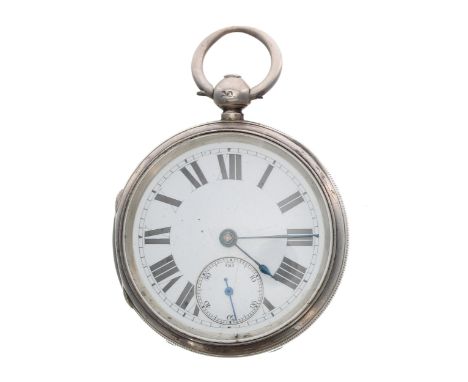 Victorian silver fusee lever pocket watch, London 1884, unsigned movement, no. 14468, dust cover, Roman numeral dial with sub