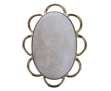 9ct mounted cabouchon opal oval brooch, 10.3gm, 38mm x 29mm&nbsp; 