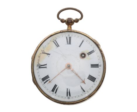 Continental gilt metal verge pocket watch, the fusee movement with balance bridge and three arm balance, the dial with Roman 