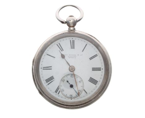 Victorian silver lever pocket watch, London 1889, the movements signed John Myers & Co. 135 & 131 Westminster Bridge Rd, Lond