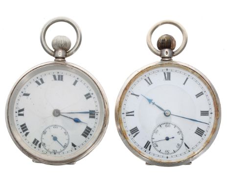 Two silver lever engine turned pocket watches, unsigned movements, Roman numeral dials, 48mm and 49mm-Both in working order, 