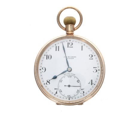 J.W. Benson 9ct lever pocket watch, Birmingham 1925, the gilt movement signed J.W. Benson, 62&64 Ludgate Hill, London, By War