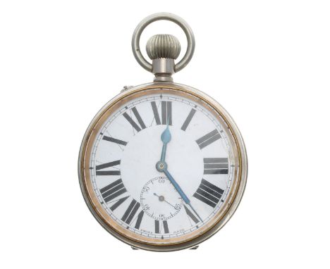 Swiss Goliath nickel cased lever pocket watch, gilt frosted three quarter plate movement with gilt three arm balance and regu