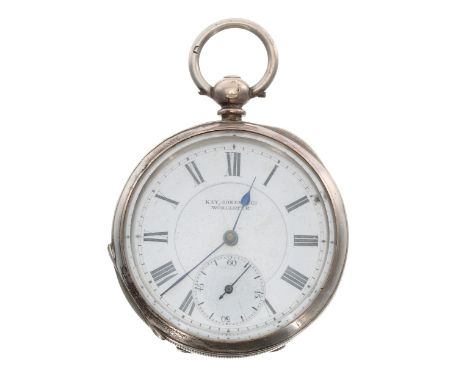 Victorian silver lever engine turned pocket watch, Birmingham 1886, three quarter plate movement inscribed 'Compensation Bala