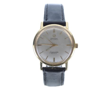 Omega Seamaster De Ville 18ct automatic gentleman's wristwatch, silvered dial with gilt applied baton markers, minute markers
