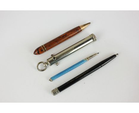A tri-colour propelling pencil with sliding coloured buttons for red, blue and black pencils, ring terminals, 9cm, a blue ena