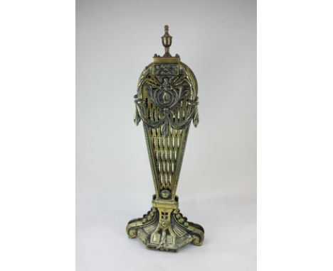 A Victorian brass fan fire screen, 67cm high