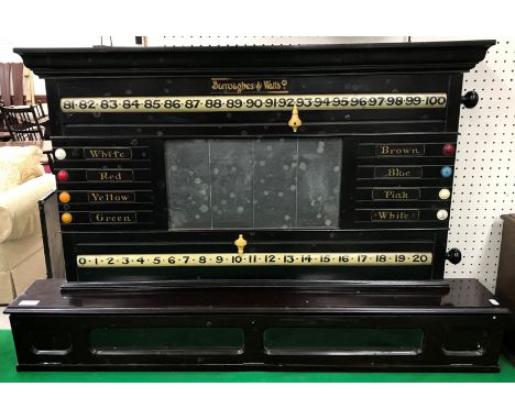 A circa 1900 Burroughes &amp; Watts Ltd Russian bar billiards scoreboard of typical form with central chalk board and two rev