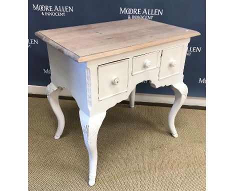 An early to mid 20th Century light oak three drawer plan chest (upper section now as a coffee table), 130.5 cm wide x 100 cm 