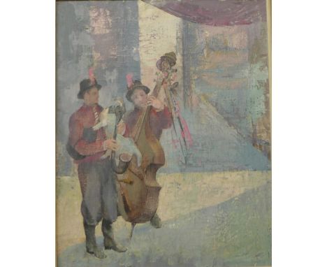 Continental School, portrait of two musicians, oil on board, 50 x 39cms, framed