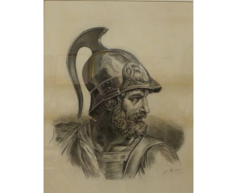 N. Hooton, portrait of a Roman soldier, charcoal, 47 x 37cms, framed