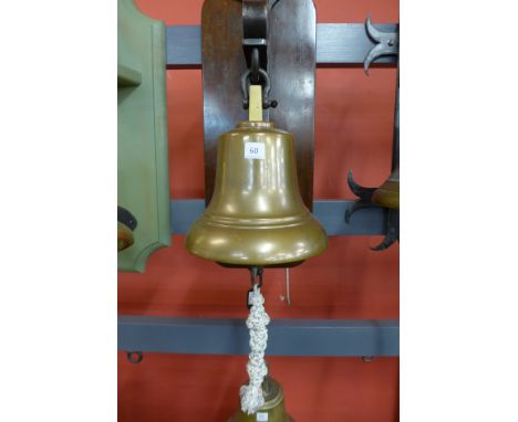 Bell; ship's bell, spade top, no name, merchant/cargo ship, good original condition, no cracks, backboard Honduras mahogany, 
