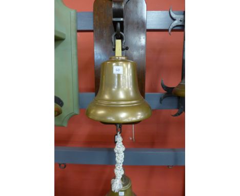 Bell; ship's bell, spade top, no name, merchant/cargo ship, good original condition, no cracks, backboard Honduras mahogany, 