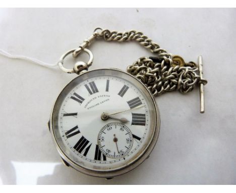 A silver lever watch, the enamel dial signed 'Improved Patent English Lever'. 55mm diameter