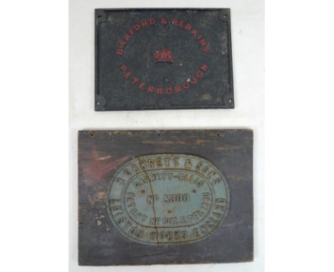 An early 20th century cast iron Barford and Perkins Peterborough sign, the company later known as Perkins, manufacturers of e