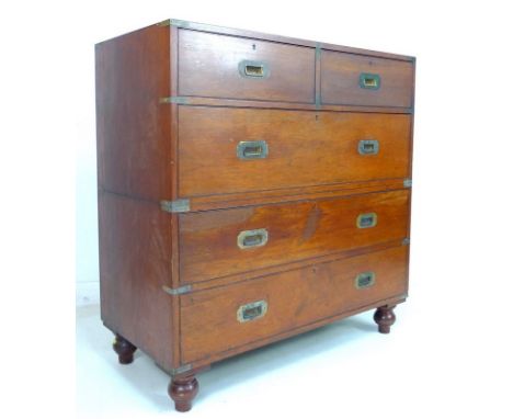 An Army & Navy CSL two part mahogany campaign chest, circa 1900, with two over three drawers, beaded edges and brass recessed