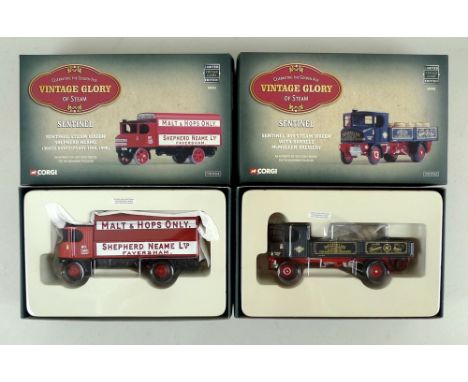 A group of Corgi Vintage Glory of Steam die cast 1:50 models, comprising a Sentinel Dropside Wagon and Trailer, a Sentinel Pl