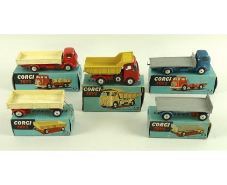 A collection of five mid 20th century Corgi toys, including a Commer 5 ton Platform Lorry, model no.454, a Comer 5 ton Dropsi